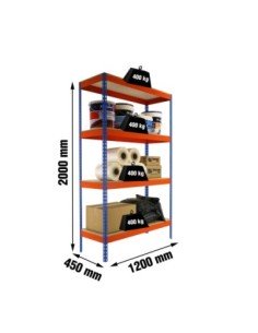 Estantería SIMONRACK Ecoforte 1204-4 chipboard azul/naranja/Madera | Estantería sin tornillos ECOFORTE para carga media-alta