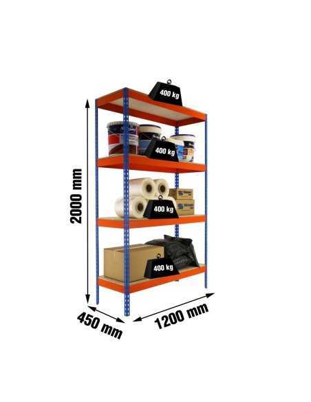 Estantería SIMONRACK Ecoforte 1204-4 chipboard azul/naranja/Madera | Estantería sin tornillos ECOFORTE para carga media-alta