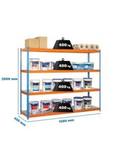 Estantería SIMONRACK Ecoforte 1204-4 metal azul/naranja/Galvanizada | Estantería sin tornillos ECOFORTE para carga media-alta