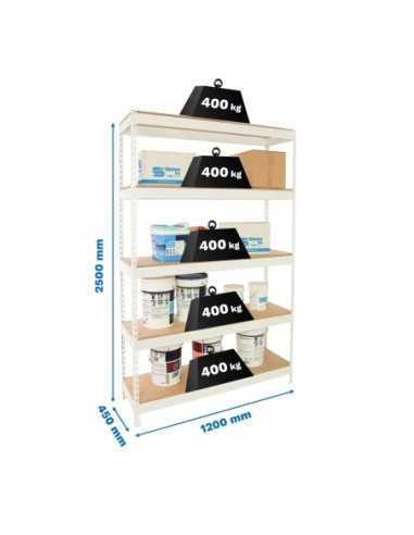 Estantería SIMONRACK Ecoforte 1204-5 chipboard 2500 blanco/Madera | Estantería sin tornillos ECOFORTE para carga media-alta