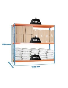 Estantería SIMONRACK Ecoforte 1206-3 chipboard 1500 az/nar/Madera | Estantería sin tornillos ECOFORTE para carga media-alta