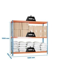 Estantería SIMONRACK Ecoforte 1206-3 chipboard 1500 az/nar/Madera | Estantería sin tornillos ECOFORTE para carga media-alta