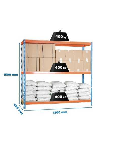 Estantería SIMONRACK Ecoforte 1206-3 chipboard 1500 az/nar/Madera | Estantería sin tornillos ECOFORTE para carga media-alta