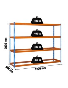 Estantería SIMONRACK Ecoforte 1206-4 azul/naranja | Estantería sin tornillos ECOFORTE para carga media-alta
