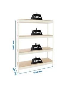 Estantería SIMONRACK Ecoforte 1206-4 chipboard blanco/Madera | Estantería sin tornillos ECOFORTE para carga media-alta