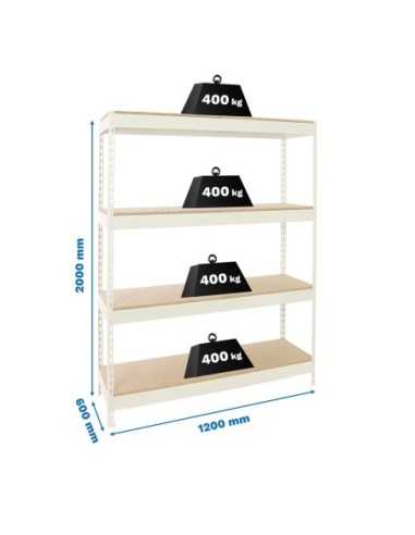 Estantería SIMONRACK Ecoforte 1206-4 chipboard blanco/Madera | Estantería sin tornillos ECOFORTE para carga media-alta