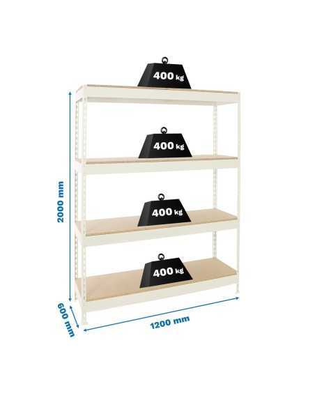 Estantería SIMONRACK Ecoforte 1206-4 chipboard blanco/Madera | Estantería sin tornillos ECOFORTE para carga media-alta