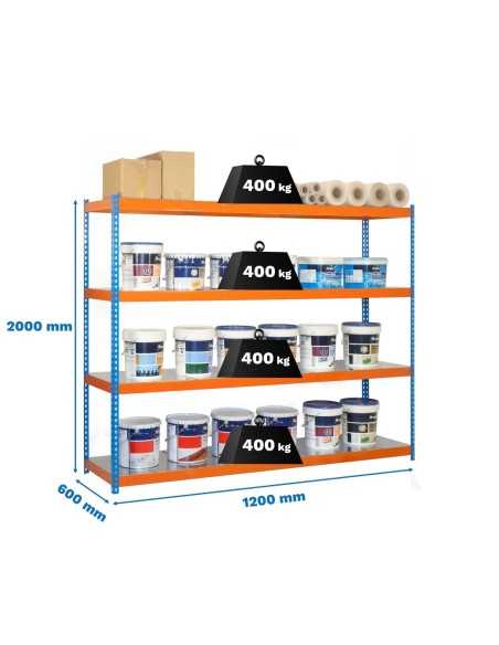 Estantería SIMONRACK Ecoforte 1206-4 metal azul/naranja/Galvanizada | Estantería sin tornillos ECOFORTE para carga media-alta