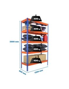 Estantería SIMONRACK Ecoforte 1206-5 azul/naranja | Estantería sin tornillos ECOFORTE para carga media-alta