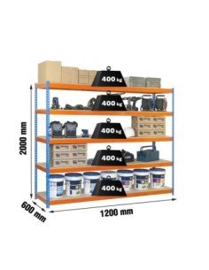 Estantería SIMONRACK Ecoforte 1206-5 chipboard azul/naranja/Maderaer | Estantería sin tornillos ECOFORTE para carga media-alta