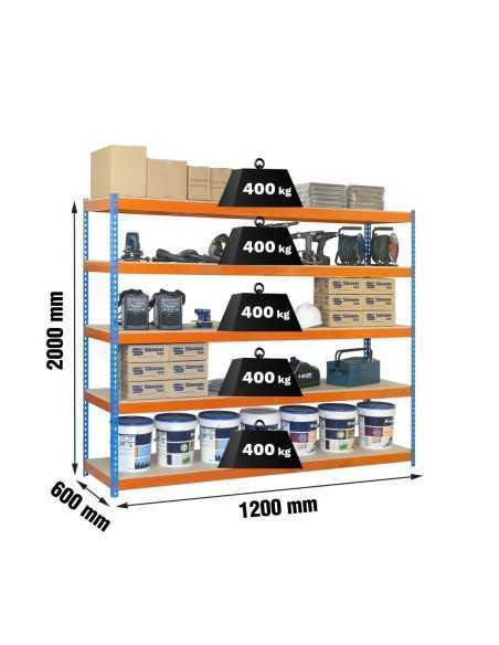 Estantería SIMONRACK Ecoforte 1206-5 chipboard azul/naranja/Maderaer | Estantería sin tornillos ECOFORTE para carga media-alta