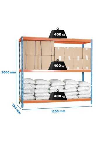 Estantería SIMONRACK Ecoforte 1207-3 chipboard azul/naranja/Madera | Estantería sin tornillos ECOFORTE para carga media-alta