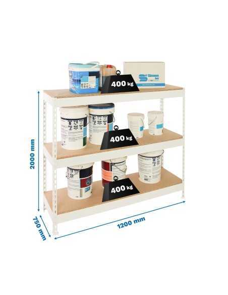 Estantería SIMONRACK Ecoforte 1207-3 chipboard blanco/Madera | Estantería sin tornillos ECOFORTE para carga media-alta