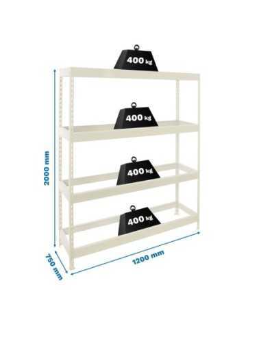 Estantería SIMONRACK Ecoforte 1207-4 blanco | Estantería sin tornillos ECOFORTE para carga media-alta