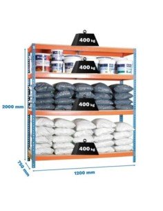 Estantería SIMONRACK Ecoforte 1207-4 chipboard azul/naranja/Madera | Estantería sin tornillos ECOFORTE para carga media-alta