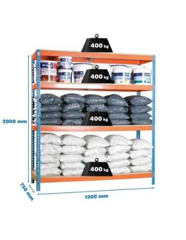 Estantería SIMONRACK Ecoforte 1207-4 chipboard azul/naranja/Madera | Estantería sin tornillos ECOFORTE para carga media-alta