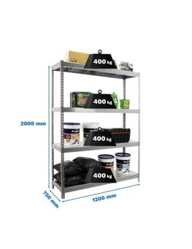 Estantería SIMONRACK Ecoforte 1207-4 metal Galvanizada/Galvanizada | Estantería sin tornillos ECOFORTE para carga media-alta