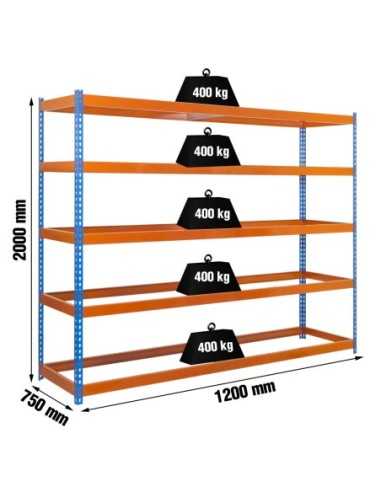 Estantería SIMONRACK Ecoforte 1207-5 azul/naranja | Estantería sin tornillos ECOFORTE para carga media-alta