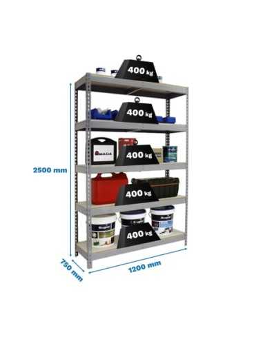Estantería SIMONRACK Ecoforte 1207-5 chipboard 2500 gris/Madera | Estantería sin tornillos ECOFORTE para carga media-alta