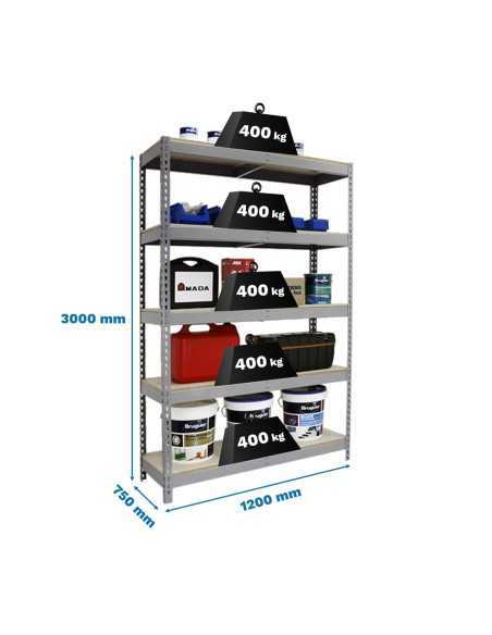 Estantería SIMONRACK Ecoforte 1207-5 chipboard 3000 gris/Madera | Estantería sin tornillos ECOFORTE para carga media-alta