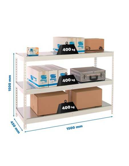 Estantería SIMONRACK Ecoforte 1504-3 metal 1500 blanco/Galvanizada | Estantería sin tornillos ECOFORTE para carga media-alta