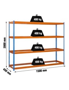 Estantería SIMONRACK Ecoforte 1504-4 Azul/Naranja | Estantería sin tornillos ECOFORTE para carga media-alta