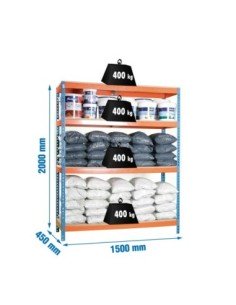 Estantería SIMONRACK Ecoforte 1504-4 chipboard azul/naranja/Madera | Estantería sin tornillos ECOFORTE para carga media-alta