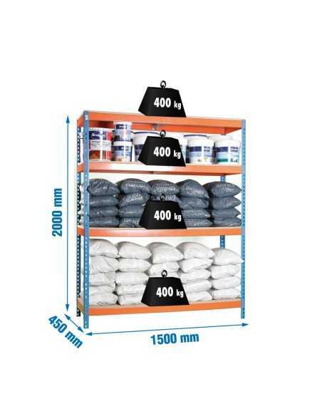 Estantería SIMONRACK Ecoforte 1504-4 chipboard azul/naranja/Madera | Estantería sin tornillos ECOFORTE para carga media-alta