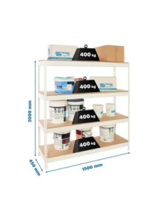 Estantería SIMONRACK Ecoforte 1504-4 chipboard blanco/Madera | Estantería sin tornillos ECOFORTE para carga media-alta
