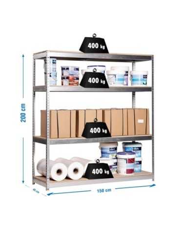 Estantería SIMONRACK Ecoforte 1504-4 chipboard Galvanizada/Madera | Estantería sin tornillos ECOFORTE para carga media-alta