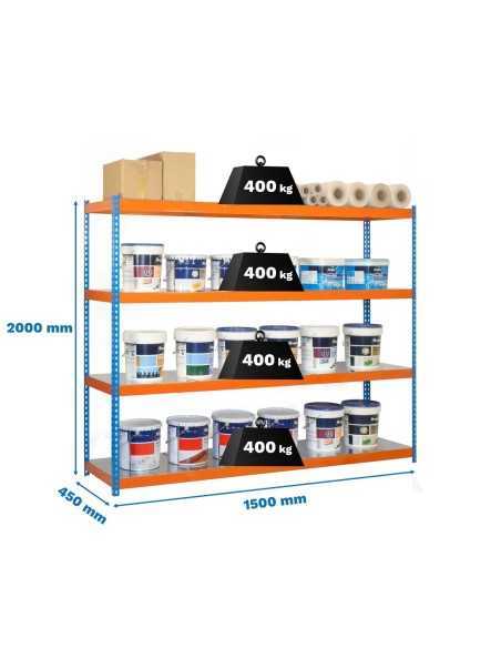 Estantería SIMONRACK Ecoforte 1504-4 metal azul/naranja/Galvanizada | Estantería sin tornillos ECOFORTE para carga media-alta
