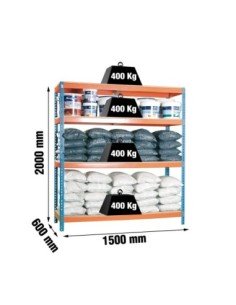 Estantería SIMONRACK Ecoforte 1506-4 chipboard azul/naranja/Madera | Estantería sin tornillos ECOFORTE para carga media-alta