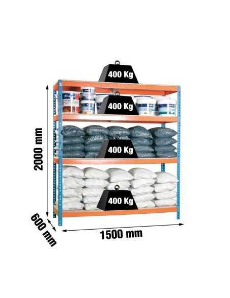 Estantería SIMONRACK Ecoforte 1506-4 chipboard azul/naranja/Madera | Estantería sin tornillos ECOFORTE para carga media-alta