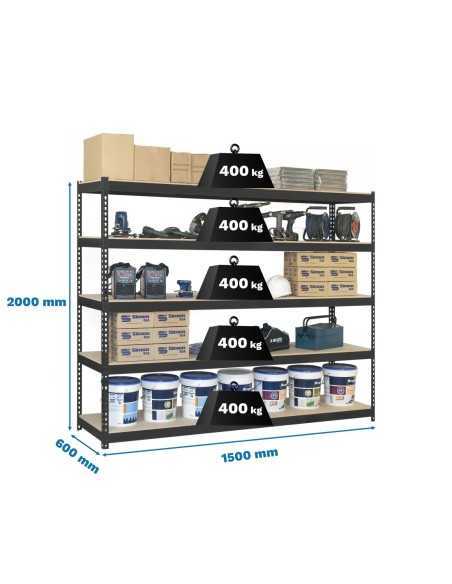 Estantería SIMONRACK Ecoforte 1506-5 chipboard antracita/Madera | Estantería sin tornillos ECOFORTE para carga media-alta
