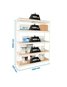 Estantería SIMONRACK Ecoforte 1506-5 chipboard blanco/Madera | Estantería sin tornillos ECOFORTE para carga media-alta