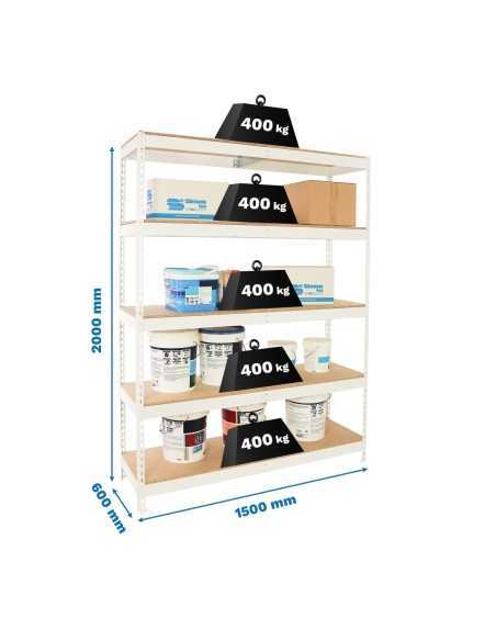 Estantería SIMONRACK Ecoforte 1506-5 chipboard blanco/Madera | Estantería sin tornillos ECOFORTE para carga media-alta