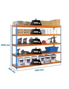 Estantería SIMONRACK Ecoforte 1506-5 metal azul/naranja/Galvanizada | Estantería sin tornillos ECOFORTE para carga media-alta