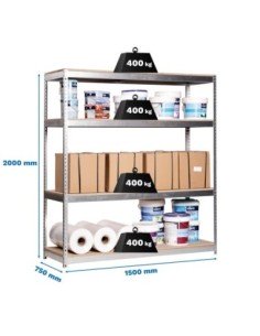 Estantería SIMONRACK Ecoforte 1507-4 chipboard Galvanizada/Madera | Estantería sin tornillos ECOFORTE para carga media-alta