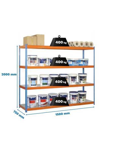 Estantería SIMONRACK Ecoforte 1507-4 metal azul/naranja/Galvanizada | Estantería sin tornillos ECOFORTE para carga media-alta