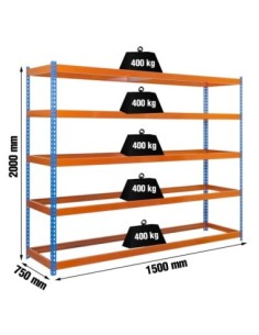 Estantería SIMONRACK Ecoforte 1507-5 Azul Naranja (sin bandejas) | Estantería sin tornillos ECOFORTE para carga media-alta