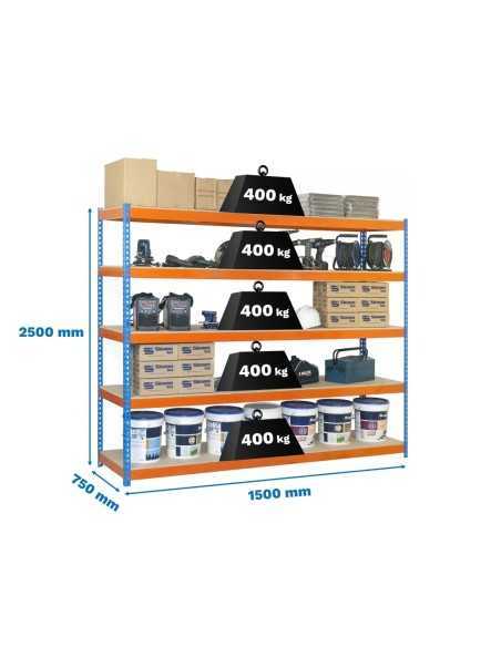 Estantería SIMONRACK Ecoforte 1507-5 chipboard 2500 az/nar/Madera | Estantería sin tornillos ECOFORTE para carga media-alta
