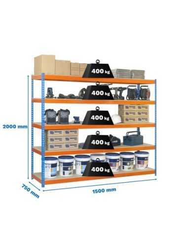 Estantería SIMONRACK Ecoforte 1507-5 chipboard azul/naranja/Madera | Estantería sin tornillos ECOFORTE para carga media-alta
