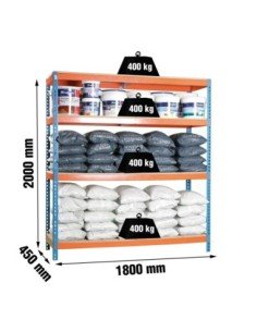Estantería SIMONRACK Ecoforte 1804-4 chipboard azul/naranja/Madera | Estantería sin tornillos ECOFORTE para carga media-alta