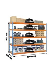 Estantería SIMONRACK Ecoforte 1804-5 chipboard azul/naranja/Madera | Estantería sin tornillos ECOFORTE para carga media-alta