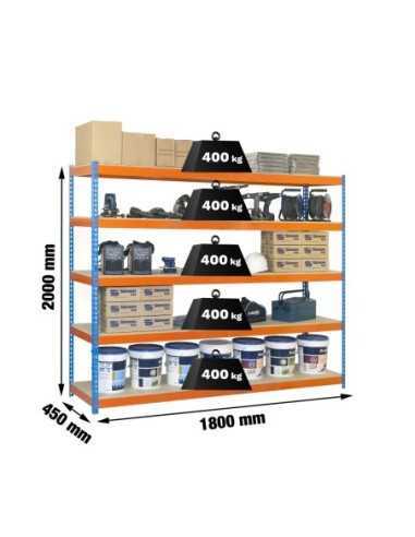 Estantería SIMONRACK Ecoforte 1804-5 chipboard azul/naranja/Madera | Estantería sin tornillos ECOFORTE para carga media-alta