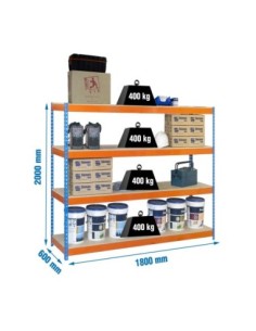 Estantería SIMONRACK Ecoforte 1806-4 chipboard azul/naranja/Madera | Estantería sin tornillos ECOFORTE para carga media-alta