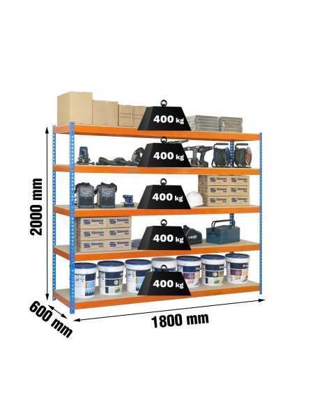 Estantería SIMONRACK Ecoforte 1806-5 chipboard azul/naranja/Madera | Estantería sin tornillos ECOFORTE para carga media-alta