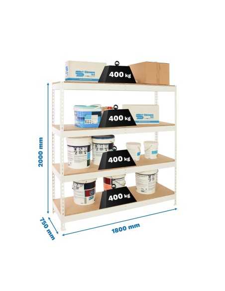 Estantería SIMONRACK Ecoforte 1807-4 chipboard blanco/Madera | Estantería sin tornillos ECOFORTE para carga media-alta