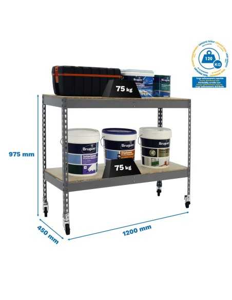 Estantería SIMONRACK Ecoforte con Ruedas 1204-2 chipboard 900 gris/Madera | Estantería sin tornillos ECOFORTE para carga media-a