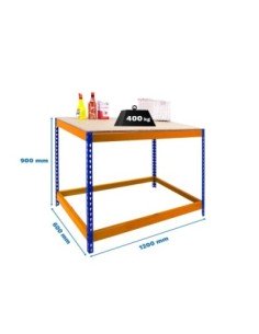 Mesa de Trabajo SIMONWORK Basic 1 901260-1 azul/naranja/madera | Mesa de trabajo SimonRack profesional y resistente